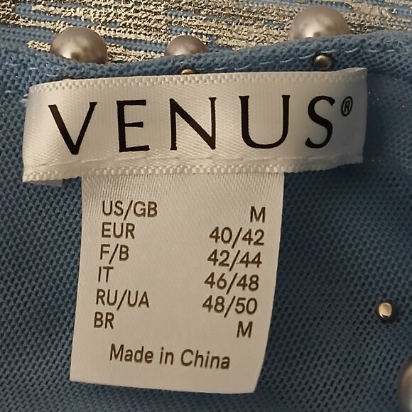 NWT Venus Bodycon Dress Size M Silver Blue Pearl Studded Stretch - Picture 10 of 12